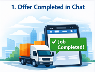 Transportopdracht gemarkeerd als afgerond en bevestigd in de ExusTrans-chatinterface